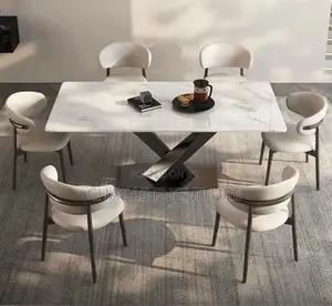 Luxury 6-Seater Marble Dining Set - Modern Gold White Family Size