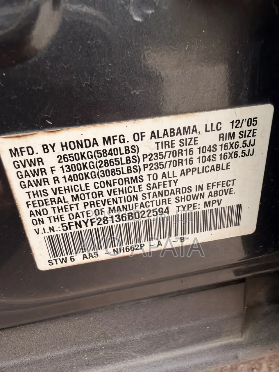 Honda Pilot 2005 Gray