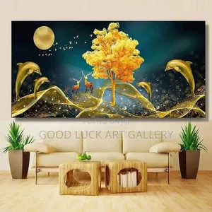 Abstract Moonlit Golden Canvas Art