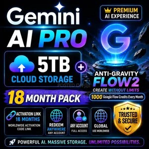 Google Gemini AI Pro + Anti‐Gravity Flow + 5TB Storage + 18 Months