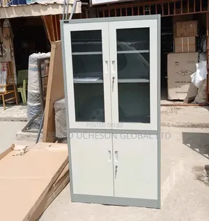 2-Door Glass Office Cabinet With Bottom Storage