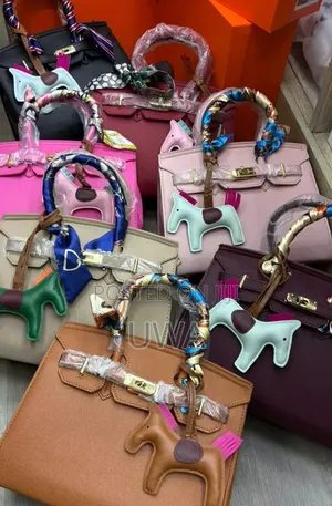 Hermes Top-Style Handbag With Scarf-Wrapped Handles Horse Charm