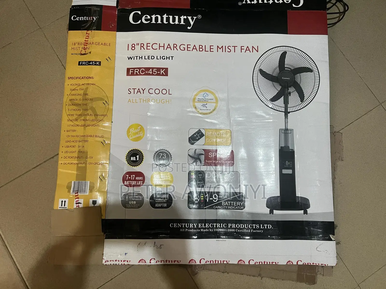 18inches Century Rechargeable Fan With Solar Panel