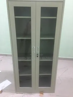 Heavy Duty 2-Door Glass Office Cabinet / Steel Display Storage Cabinet