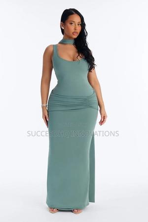 Sage Green Ruched Maxi Dress Draped Cape