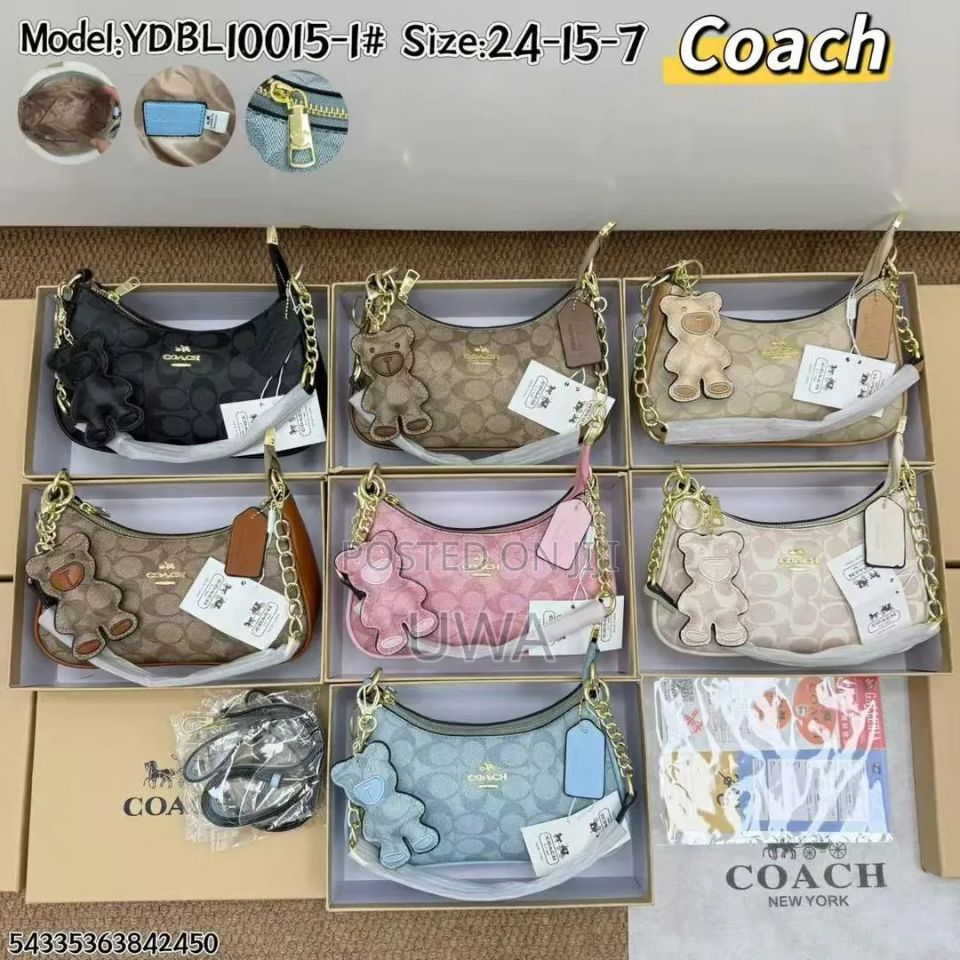 Canvas Shoulder Bag With Chain Strap Bear Charm