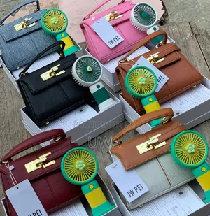 Boxed Top-Handle Flap Handbag Set With Portable Mini Fan