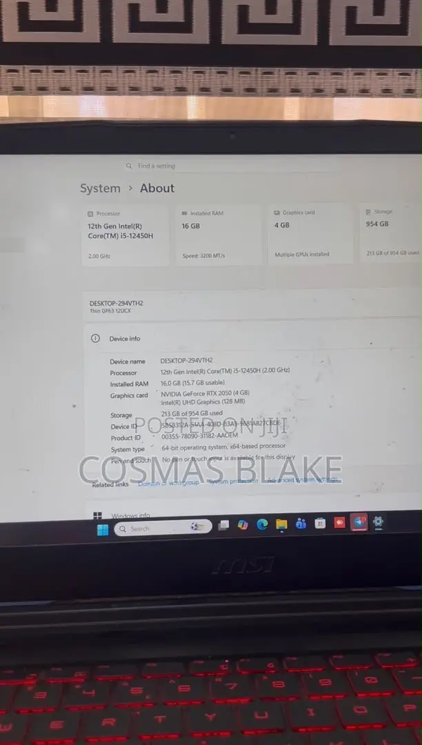 Laptop MSI GF63 16GB Nvidia SSD 1T