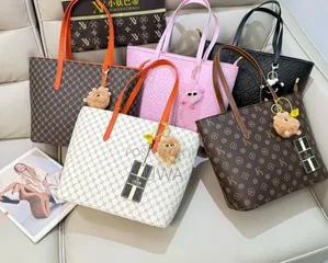 Women's Patterned Monogram Canvas Tote Bag With Plush Charm