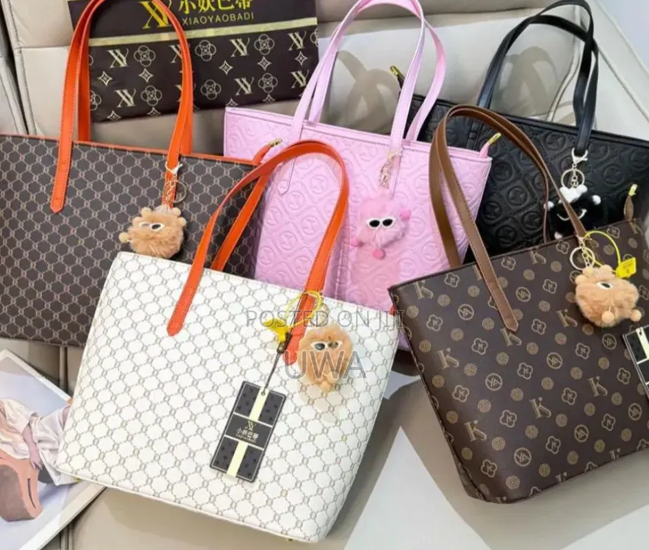 Women's Patterned Monogram Canvas Tote Bag With Plush Charm