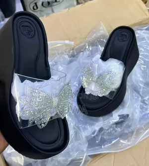 Women's Clear Strap Wedge Platform Sandals With Rhinestone Bow