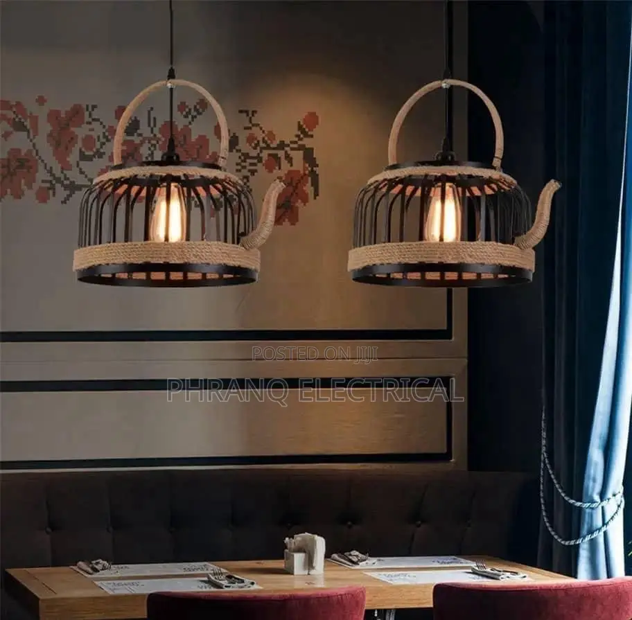American Retro Hemp Rope Teapot Pendant Lights