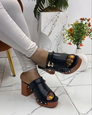 Women’s Black Open-Toe Block Heel Mule Sandals Chic Slip-On