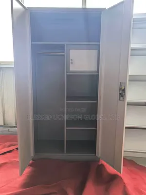 Heavy Duty 2-Door Steel Wardrobe With Shelves & Hanging Rail