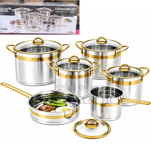 11pcs Luxury LEOZ Stainless Steel Cookware Set With Gold Accents