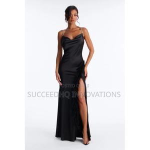 Isabella Feather Trim Satin Gown