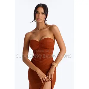 Champagne Wishes Ruched Mesh Gown