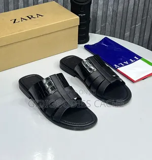Zara Croc-Embossed Woven Leather Men's Slippers