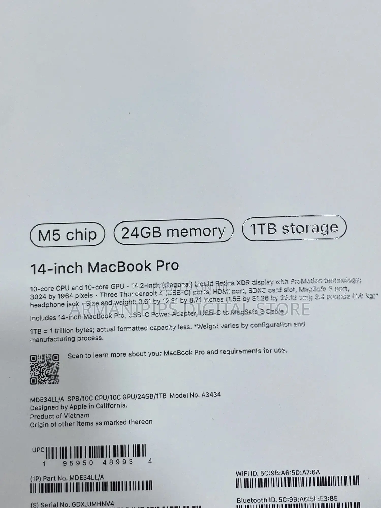 New Laptop Apple MacBook Pro 2025 M5 24GB SSD 1T