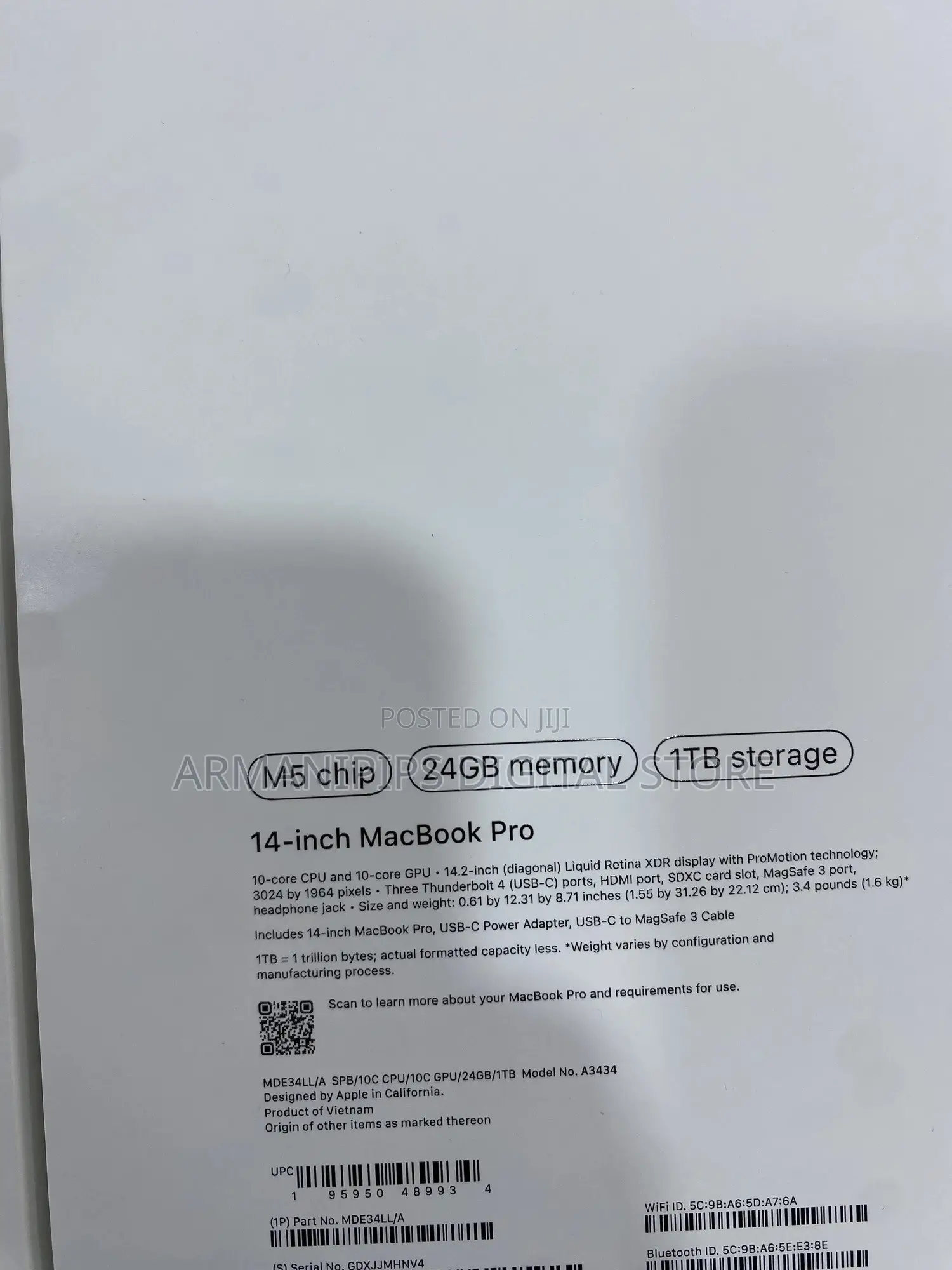 New Laptop Apple MacBook Pro 2025 M5 24GB SSD 1T