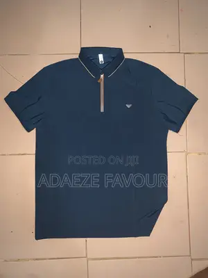 Men’s Navy Blue Zip Collar Polo Shirt-Short Sleeve