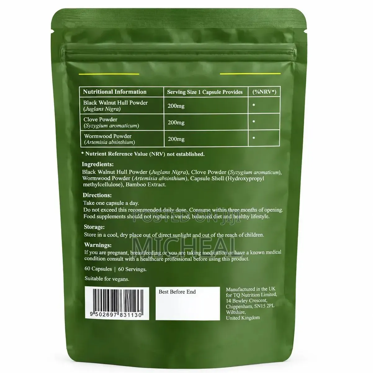 Parasite Cleanse High Strength Wormwood Black Walnut Clove Capsules