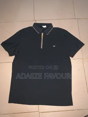 Men’s Navy Blue Zip Collar Polo Shirt-Short Sleeve