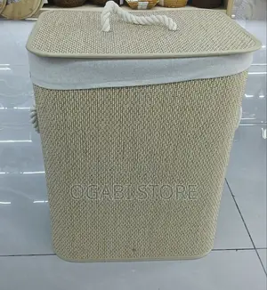 60l Foldable Bamboo Laundry Basket With Lid