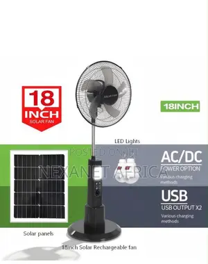 18 Inches AC/DC Solar Rechargeable Fan + 25W Panel a Bulb