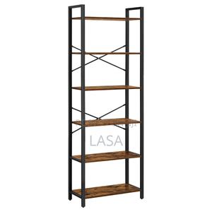 6-Tier Tall Rustic Steel Bookcase for Living Room Display