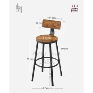 Set of 2 Rustic Counter Height Bar Stools With Backrest
