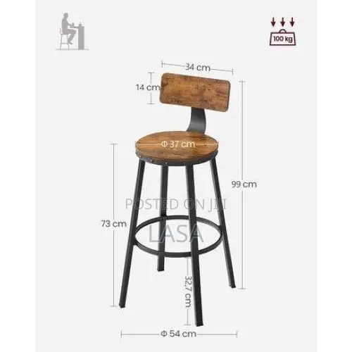 Set of 2 Rustic Counter Height Bar Stools With Backrest