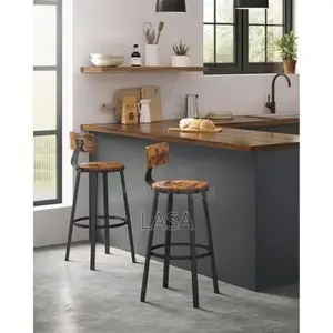 Set of 2 Rustic Counter Height Bar Stools With Backrest
