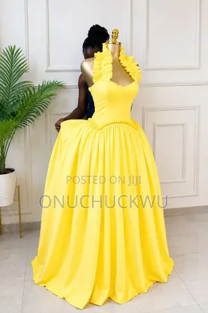 Yellow Pink White Classy Long Flare Gown- Chi Collection