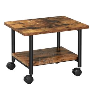 Mobile Printer Stand with Storage Shelf & Locking Wheels - Rustic Brown, Black - 34 cm