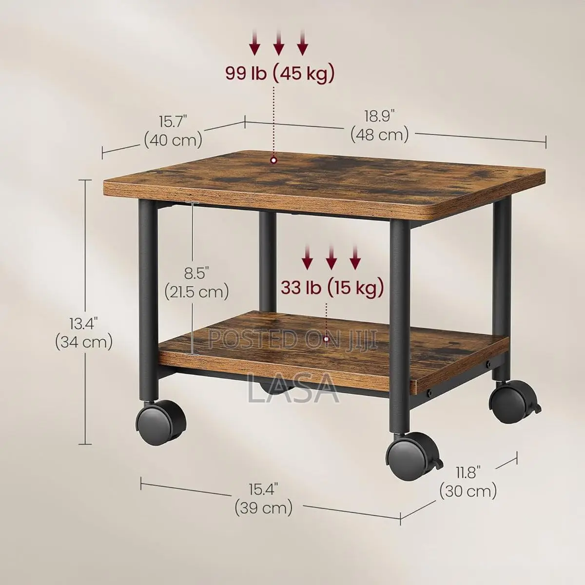 Mobile Printer Stand With Storage Shelf Locking Wheels