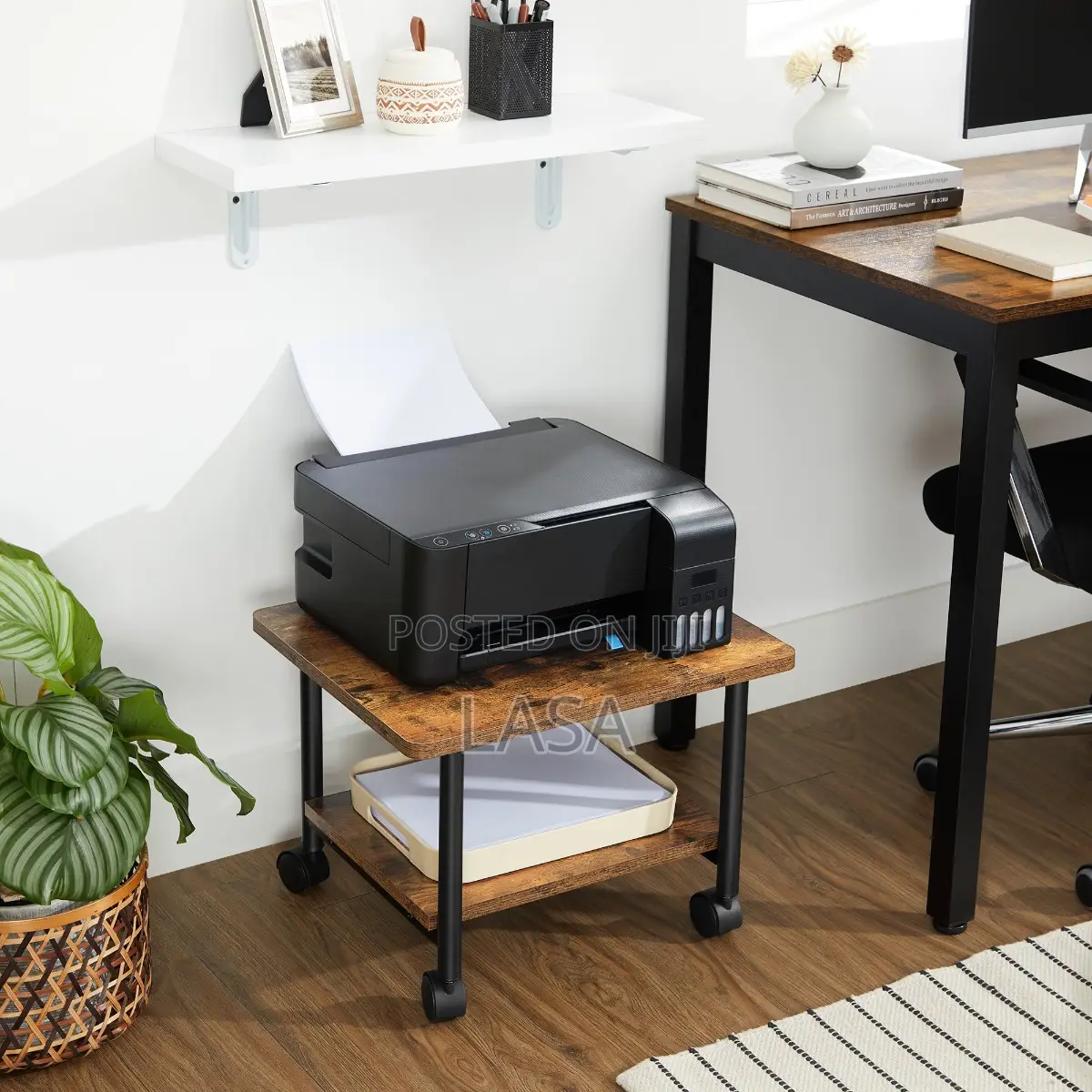 Mobile Printer Stand With Storage Shelf Locking Wheels