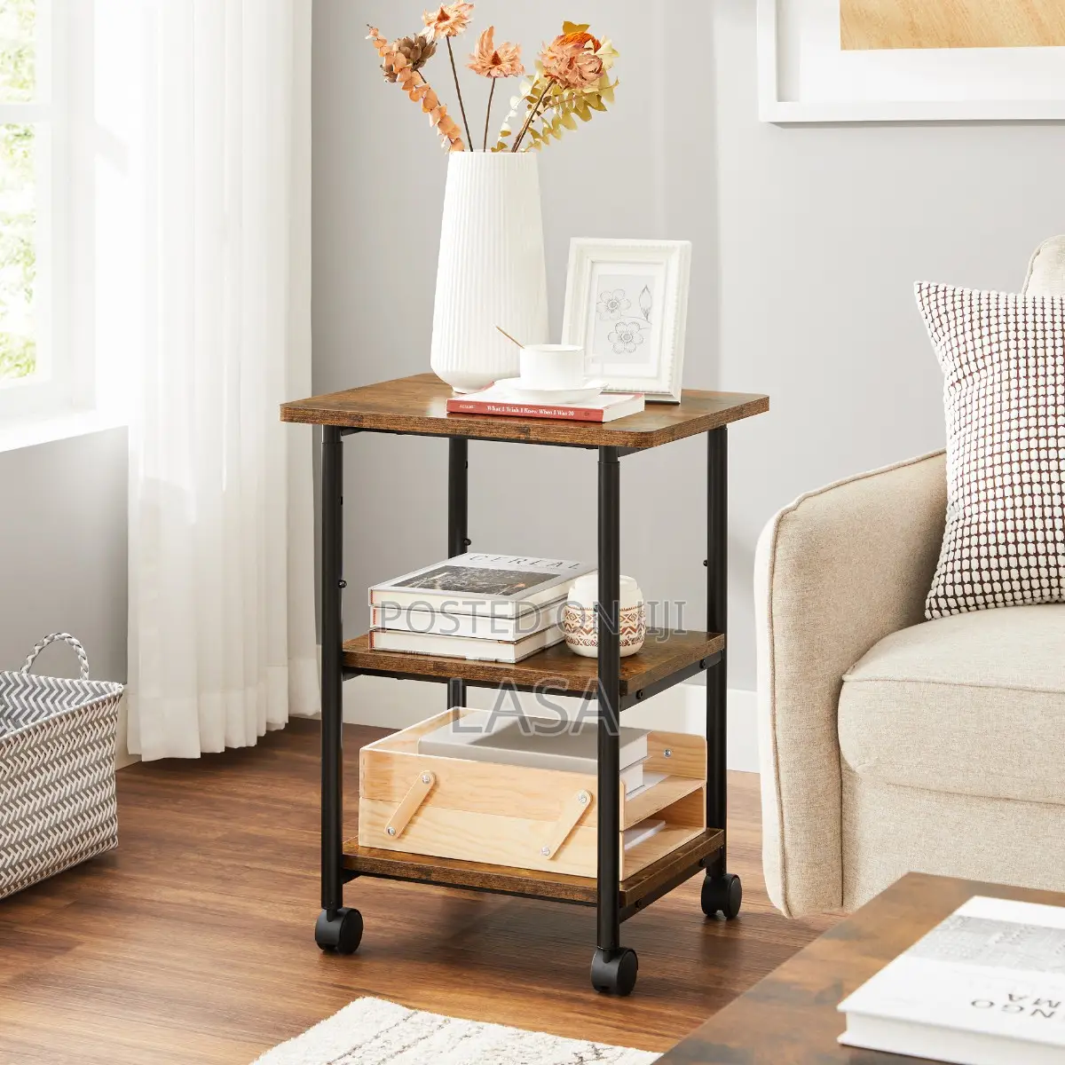 Mobile Printer Stand With Storage Shelf Locking Wheels