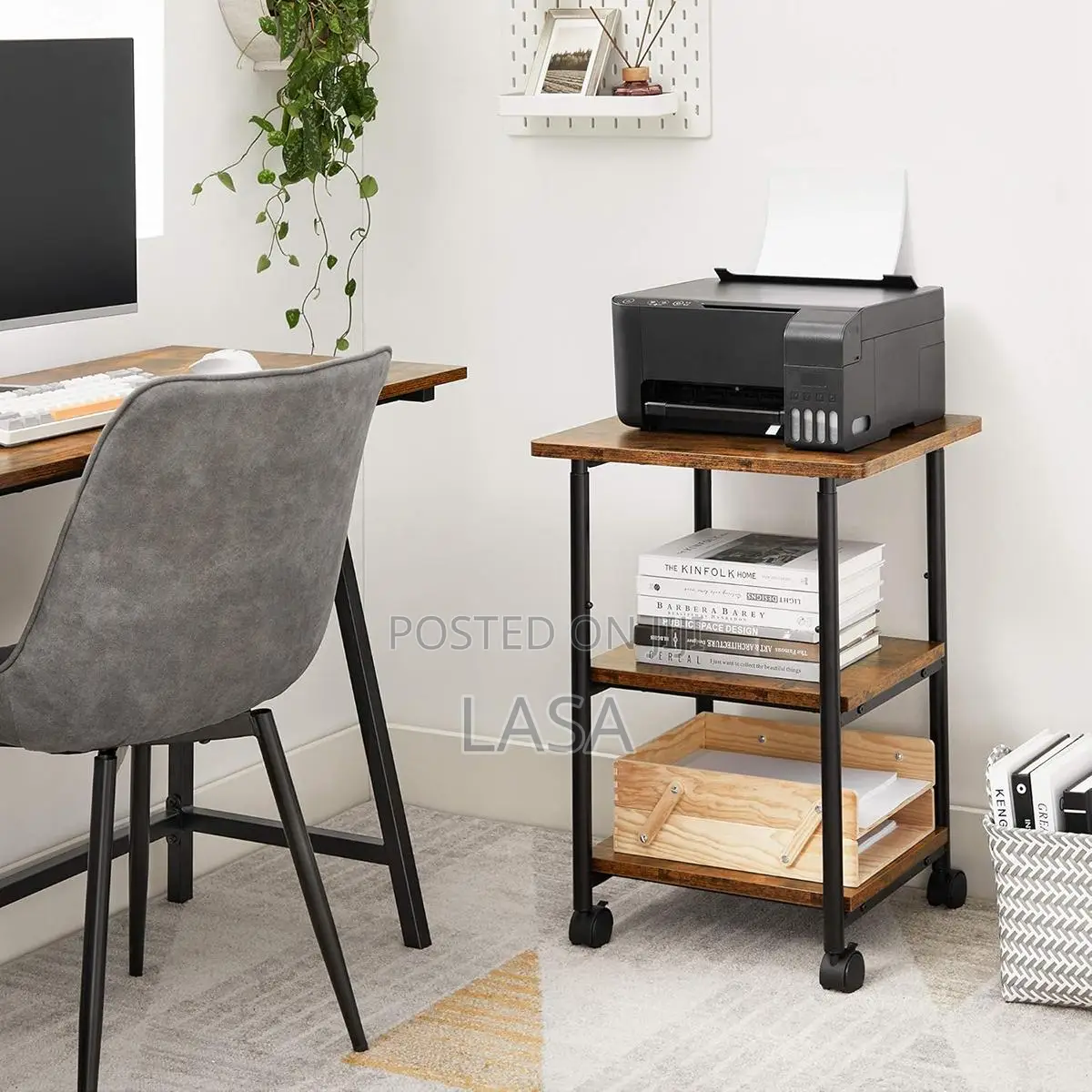 Mobile Printer Stand With Storage Shelf Locking Wheels