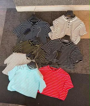 Striped Button Neck T-Shirt