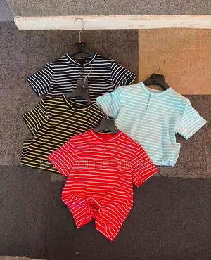 Striped Button Neck T-Shirt