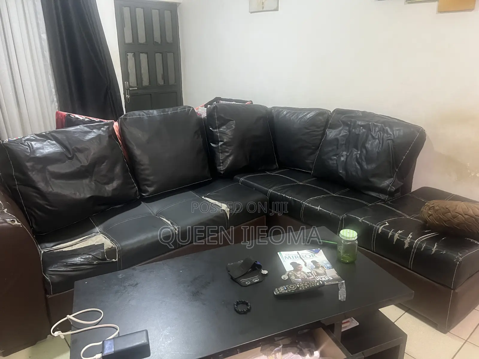 Preowned Black L-Shape Sofa