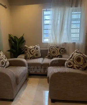 Classic Beige Fabric Sofa Set With Patterned Cushions