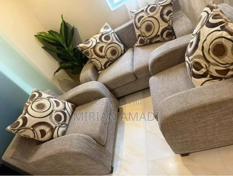 Classic Beige Fabric Sofa Set With Patterned Cushions