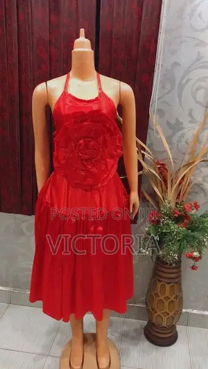 Halter Neck Red Silk Knee Pleat Dress