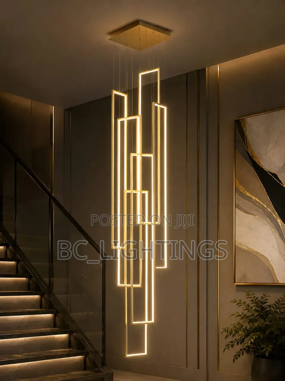 Nordic Luxury Geometric LED Chandelier Staircase Duplex Creative Light