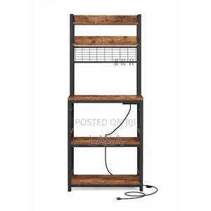 Kitchen Storage Rack With Power Outlet Coffee Bar Microwave Stand