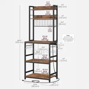 Kitchen Storage Rack With Power Outlet Coffee Bar Microwave Stand