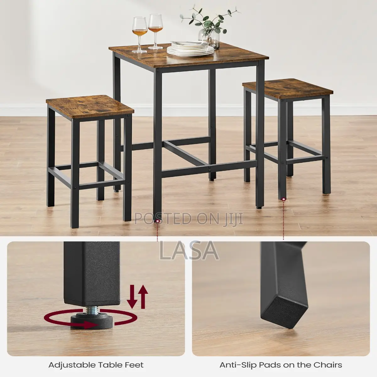 Bar Table and Chairs Set Square Table With 2 Stools Space Saving
