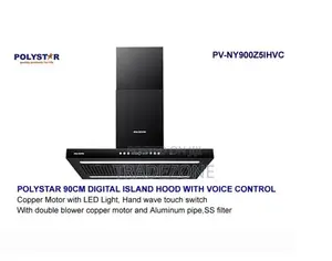 Polystar 90cm Digital Island Hood With Voice Control | PV-NY900Z5IHVC